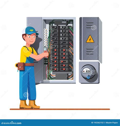 circuit breaker box with electricity bolt cartoon|Electrical Cartoon royalty.